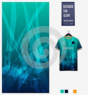 Fabric pattern design. Mosaic pattern on blue background for soccer jersey, football kit, bicycle, basketball, sports uniform.