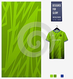 Fabric pattern design. Mosaic pattern on green background for soccer jersey, football kit, bicycle, basketball, sports uniform.