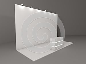 Fabric Pop Up basic unit Advertising banner media display backdrop. Blank white 3d render