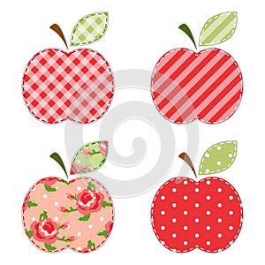 Fabric retro applique of cute apples with green leaf