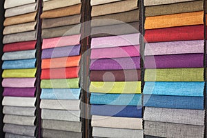 Fabric samples of different colors for interior design as background