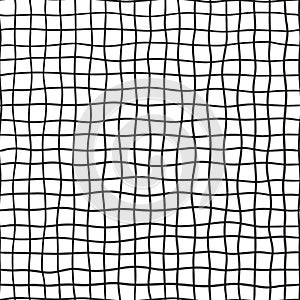 Fabric seamless pattern with textile mesh texture, black on white background. Simple wallpaper doodle grid, grunge