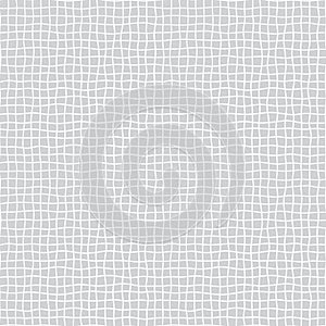 Fabric seamless pattern with textile mesh texture, white on grey background. Simple wallpaper doodle grid, grunge canvas