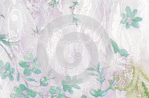 Fabric silk pale pink with white flowers. background of fabric