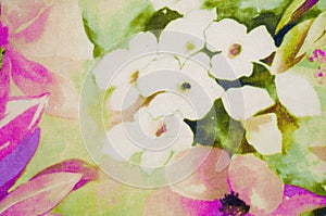 Fabric silk pale pink with white flowers. background of fabric