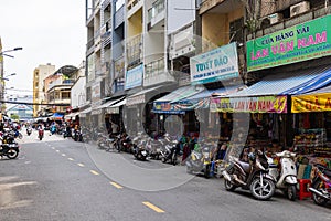 Fabric stores in an alley in district 5 in Saigon