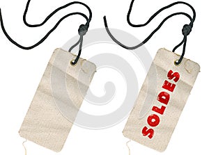 Fabric tags, empty and with Soldes inscription photo