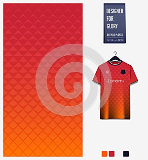 Fabric textile design. Orange gradient geometry shape pattern for soccer jersey, football kit, baseball uniform or sports shirt.