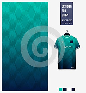 Fabric textile pattern design soccer jersey, football kit, e-sport, sport uniform. T-shirt mockup template. Abstract background.