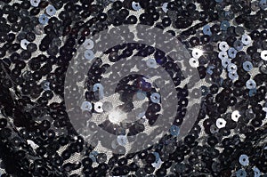 Fabric texture, background, black sequined photo