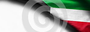 Fabric texture flag of kuwait on white background - right top corner