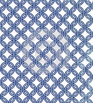 Fabric texture white and blue repeated circles