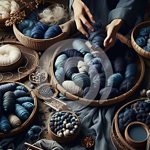 Indigo Elegance: The Lustrous Silk of Deep Blue Hues. photo