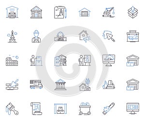 Fabrication line icons collection. Welding, Machining, Cutting, Forming, Sheetmetal, Assembly, Customization vector and photo