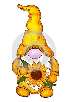 Fabulous autumn scandinavian gnome with sunflower