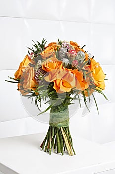 Fabulous bouquet of orange roses and other flowers