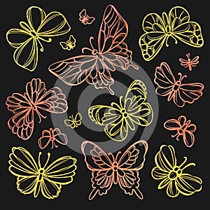 FABULOUS BUTTERFLIES Openwork Insect Sketch Vector Set