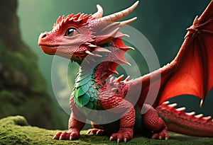 Fabulous colorful baby dragon in fantasy style