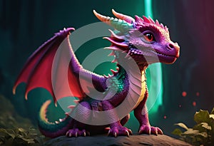 Fabulous colorful baby dragon in fantasy style