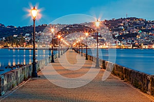 Fabulous evening cityscape of Argostolion town, former municipality on the island of Kefalonia, Ionian Islands, Greece. Gorgeous