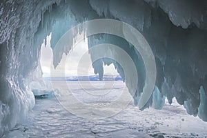 Fabulous ice cave on lake Baikal. Eastern Siberia