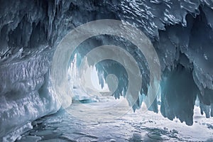 Fabulous ice cave on lake Baikal. Eastern Siberia