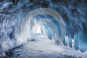 Fabulous ice cave on lake Baikal. Eastern Siberia,