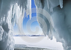 Fabulous ice cave on lake Baikal. Eastern Siberia