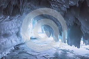 Fabulous ice cave on lake Baikal. Eastern Siberia,