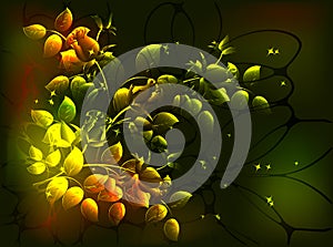 Fabulous monochrome floral composition in Golden tones, vignette on a dark background.EPS10 vector illustration.