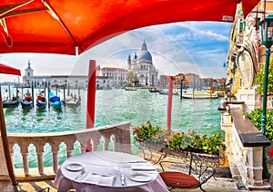 Fabulous morning cityscape of Venice with famous Canal Grande and Basilica di Santa Maria della Salute church