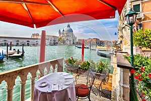 Fabulous morning cityscape of Venice with famous Canal Grande and Basilica di Santa Maria della Salute church