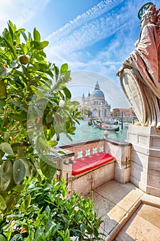 Fabulous morning cityscape of Venice with famous Canal Grande and Basilica di Santa Maria della Salute church