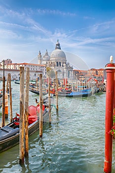 Fabulous morning cityscape of Venice with famous Canal Grande and Basilica di Santa Maria della Salute church