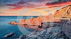 Fabulous morning view of Red Rocks Beach, Arbatax.