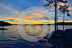 Fabulous north sunset. Lake Keret, North Karelia, Russia photo
