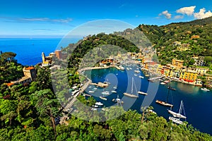 The fabulous old Portofino village and luxury yachts, Liguria, Italy
