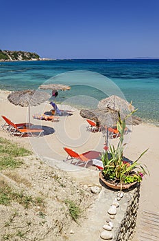 Fabulous Porto Roma sandy beach on Vassilikos peninsula on the south east coast of Zakynthos island, Greece.