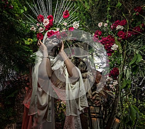 Fabulous stylization of Santa Muerte - Holy Death - modern religious cult. Concept Art fairy tale photo.