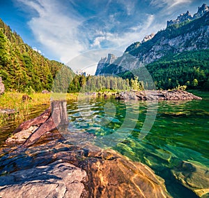 Fabulous summer scene of Vorderer  Gosausee  lake. Picturesque morning view of Austrian Alps, Upper Austria, Europe. Beauty of