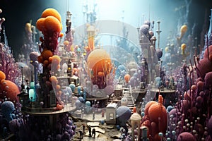 Fabulous underwater world of coral inhabitants, fantasy concept