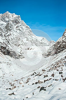 Fabulous view of Challadis Glacier in Georgia in winter