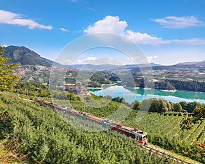 Fabulous View of the Cles Castel, the Santa Giustina Lake and lots of apple plantations