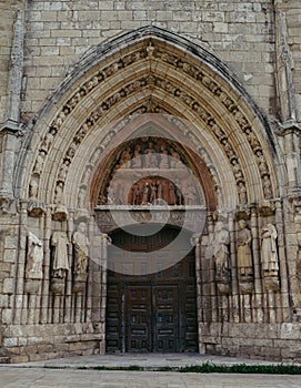 Facade of 14th-century Iglesia de San Esteban in Burgos, Spain