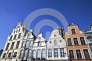 Facade of 18th century buildings in Mechelen, Belgium.