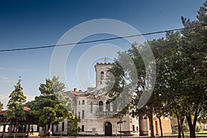 facade of abandoned city hall of Uljma, also called mesna zajednica, a former palace (dvor) of Voivodina. Uljma is a