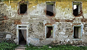 Facade of the abandoned restaurant building