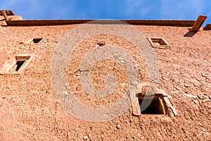 Facade in Ait ben Haddou near Ouarzazate on the edge of the sahara desert in Morocco. Atlas mountains. Used in many