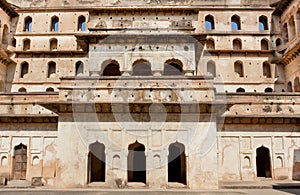 Facade of ancient structure of Jahangir Mahal fortress built in indo-islamic style