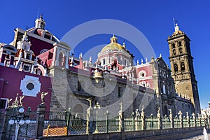 Facade Angels Outside Dome Puebla Cathedral Mexico